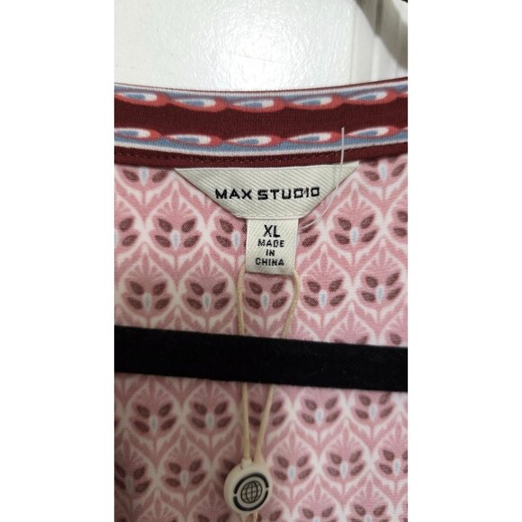 NWT Max Studio Women's XL Printed Wrap Dress Short Sleeves Pink/Red Geometric Pa - Picture 4 of 8